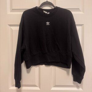 Adidas Originals Black Cropped Crewneck Sweatshirt Small Trefoil Logo